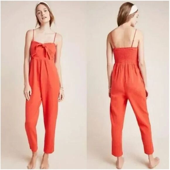 Anthropologie | Saturday Sunday Orange Isabel Tie-Front Jumpsuit | M - Picture 1 of 7